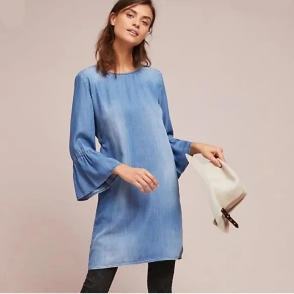 Anthropologie cloth  & stone Tencel Lyocell Dress Chambray Blue Size XS